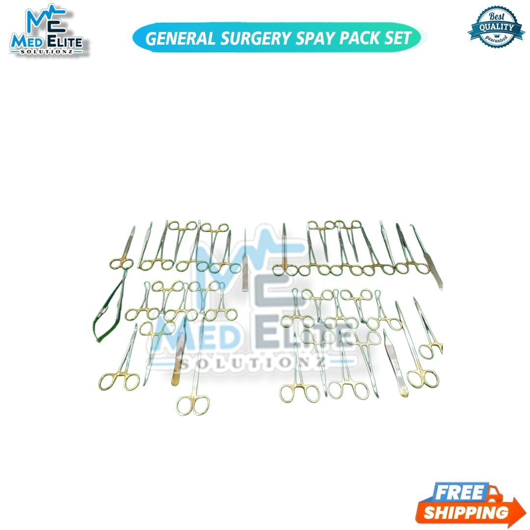 GENERAL SURGERY SPAY PACK SET OF 40 PCS GOLD HANDLE SURGICAL INSTRUMENTS KIT