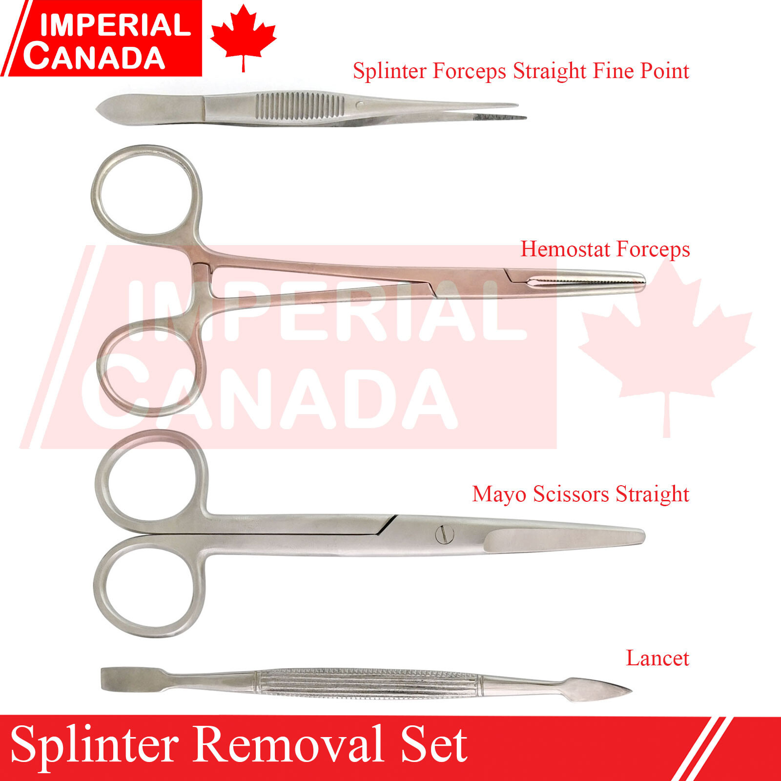 Splinter Removal Set 4 Pcs Scissors Forceps Hemostat Lancent Instruments DS-1958