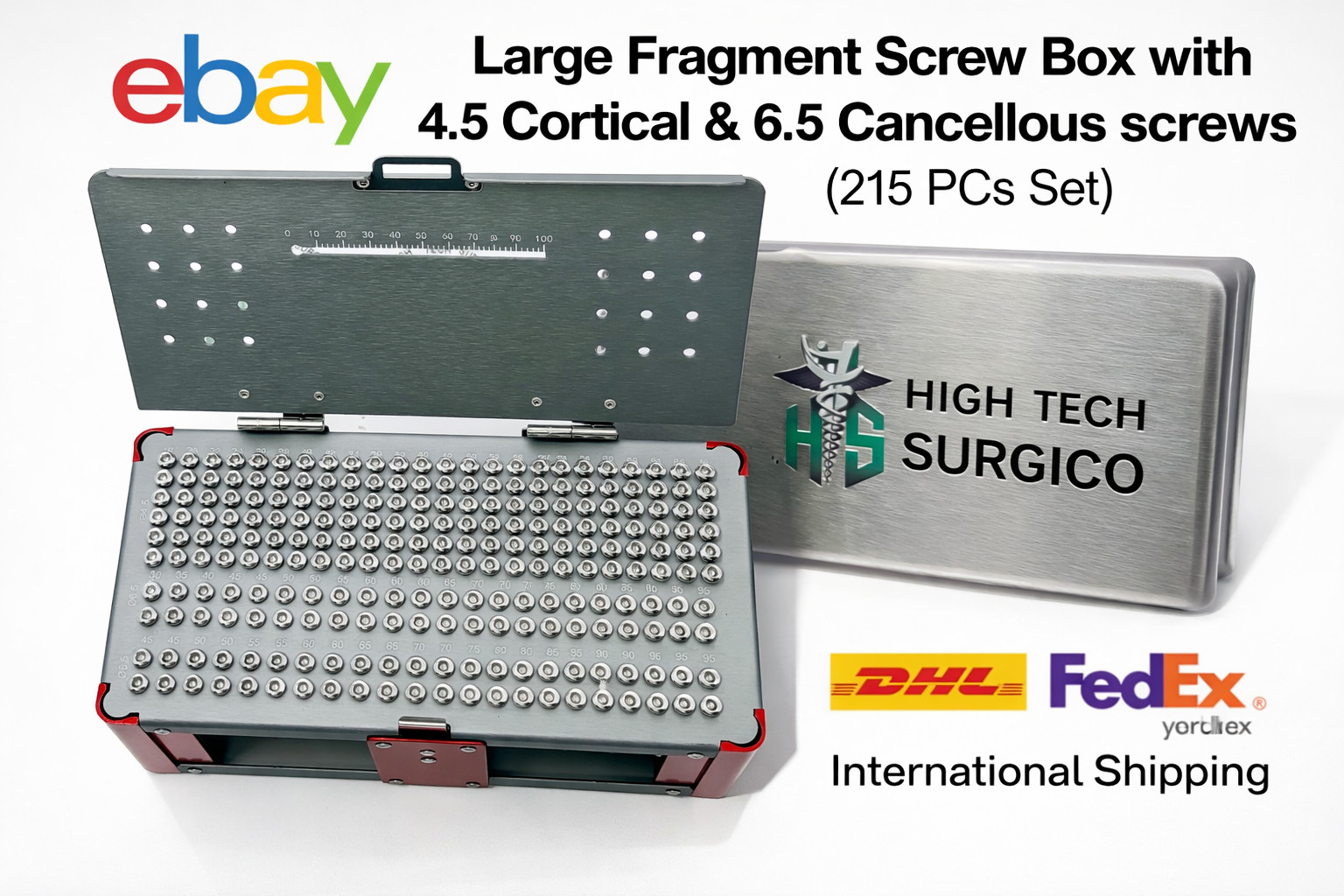 4.5 Corticäl & 6.5 Cancèllous Screw Box Set 215 Pcs Large Fragment Ortho + Gift