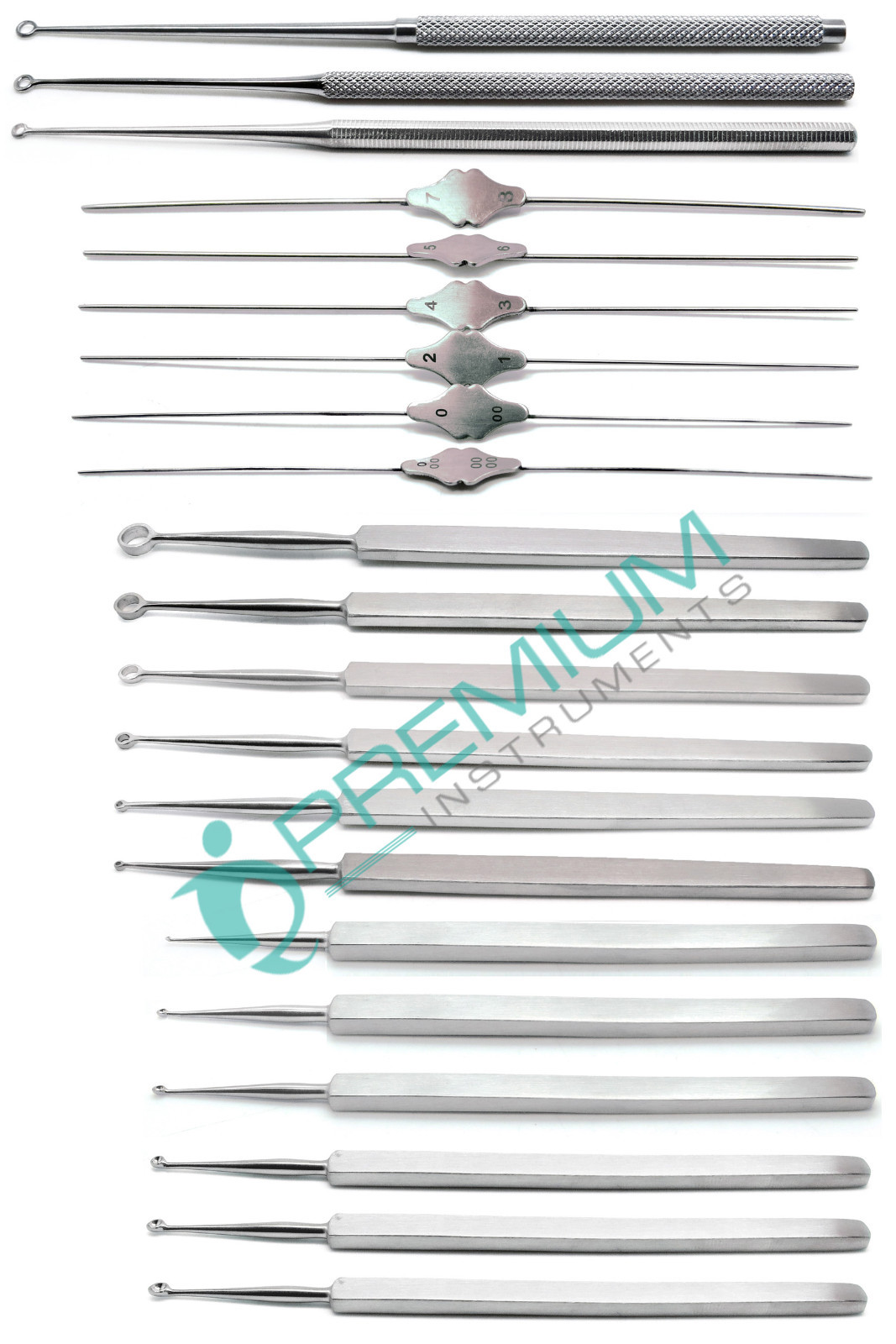 21 Pcs ENT Meyhoefer Fox Buck Curettes Bowman Lacrimal Probes Tools