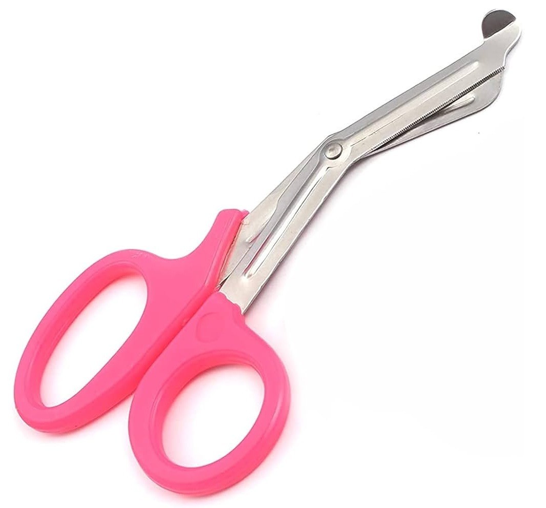 Set of 2 Paramedics and Utility Shears, 7.5″, One Serrated Blade, Pink Rings