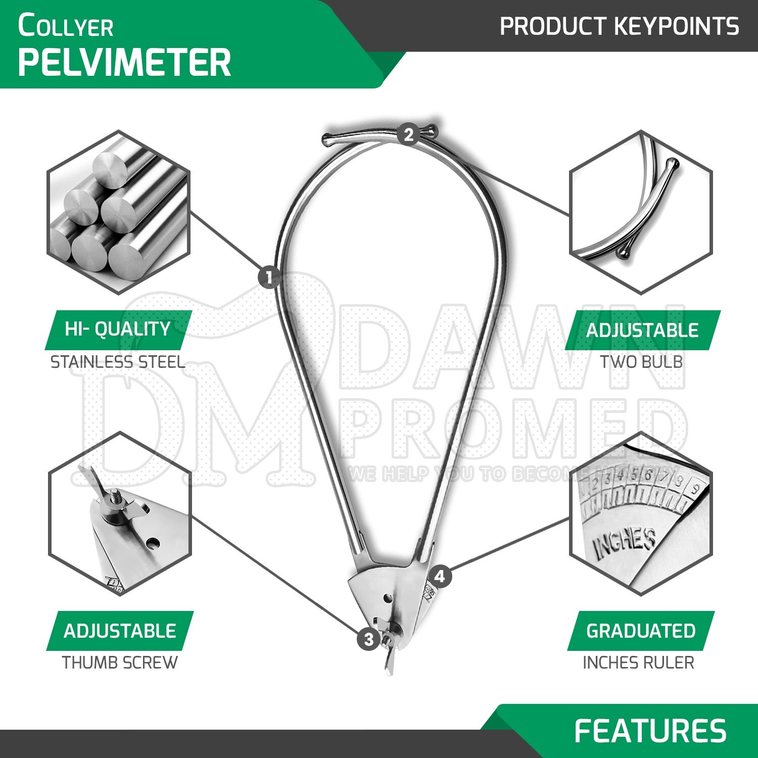 Collyer Pelvimeter Scale 12″ Pelvic Measuring OB/GYN Surgical Instrument