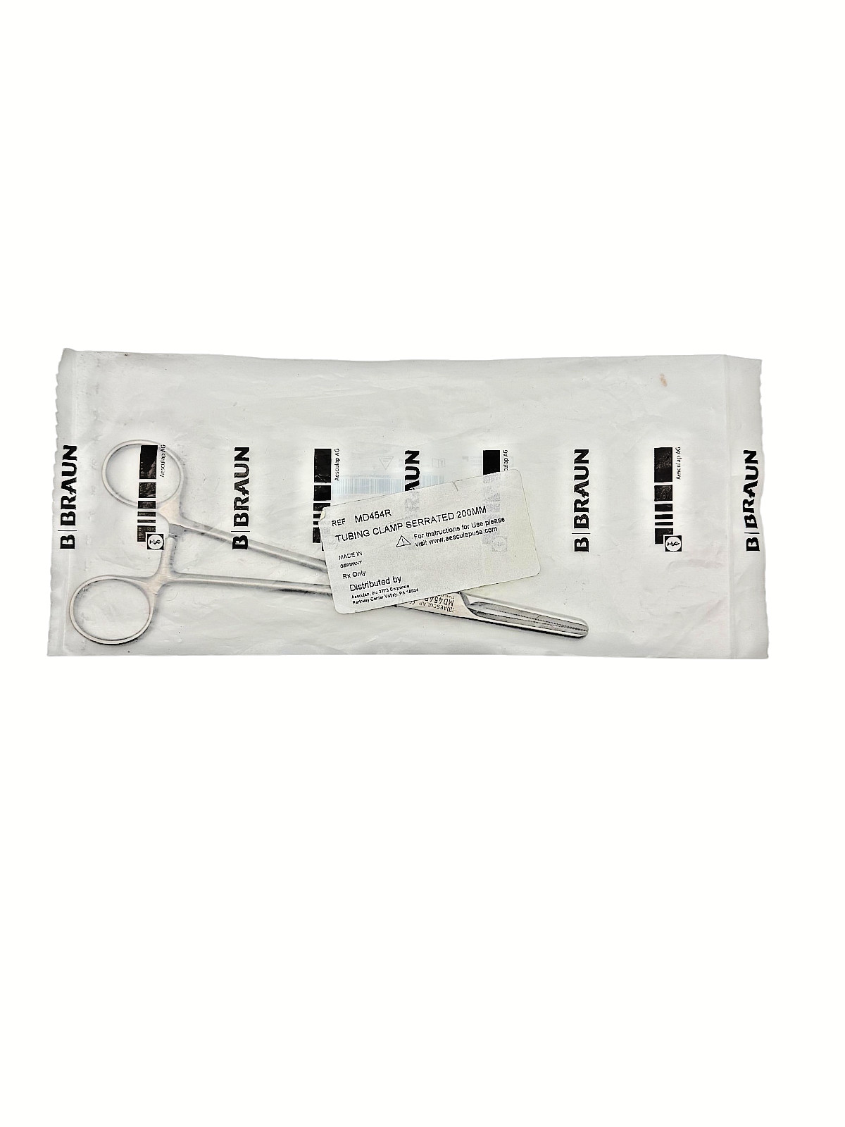 AESCULAP MD454R Tubing Clamp, straight, 200 mm (7 7/8″), serrated