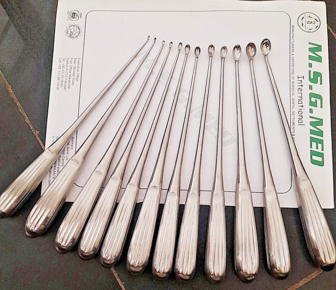 Cervical Brun Currettes Spinal Curettes Straight/Angled 12 Sizes Cup 12 PCS Set