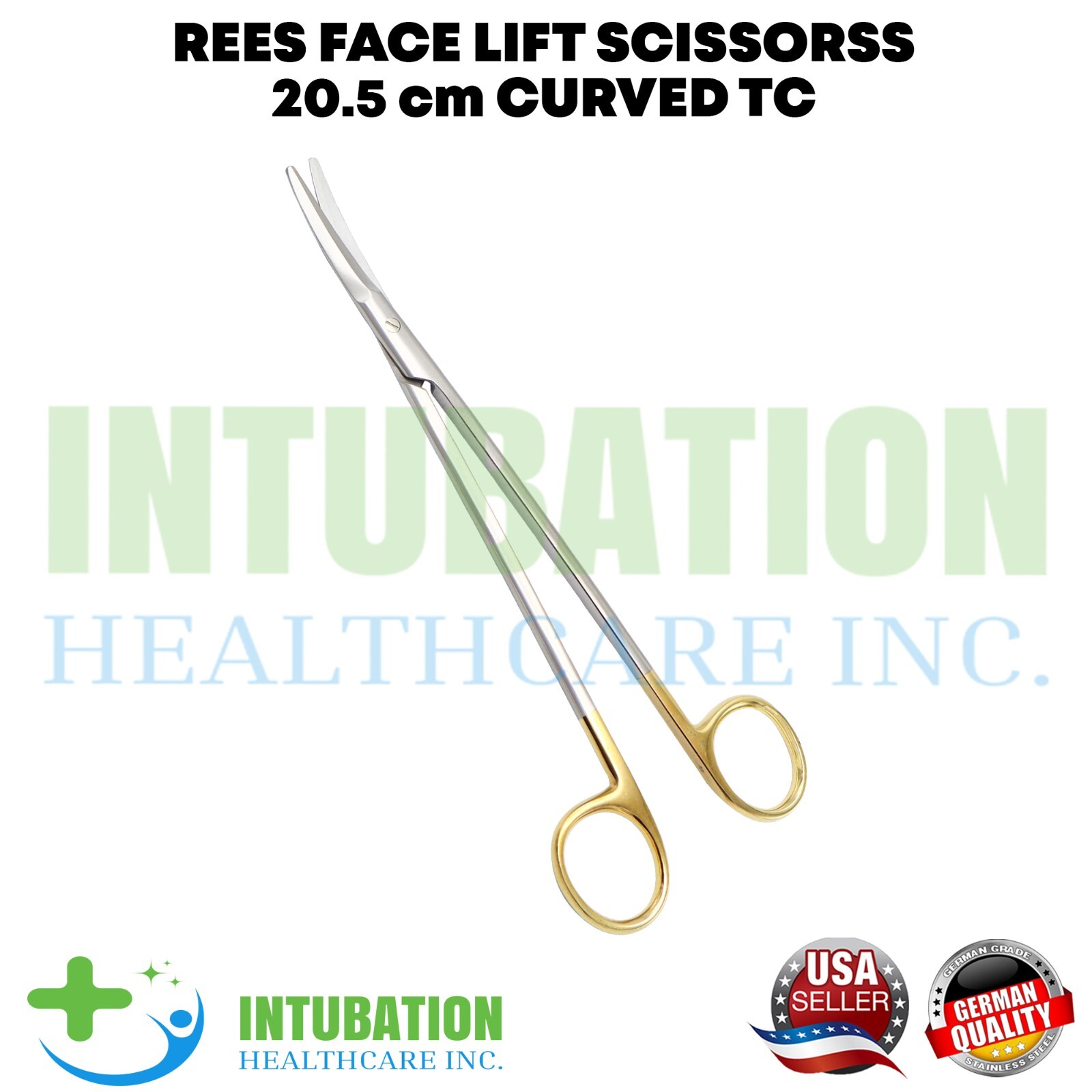 REES Face Lift Scissor 20.5cm Curved T/C Tip Stainless Steel Surgical Instrument