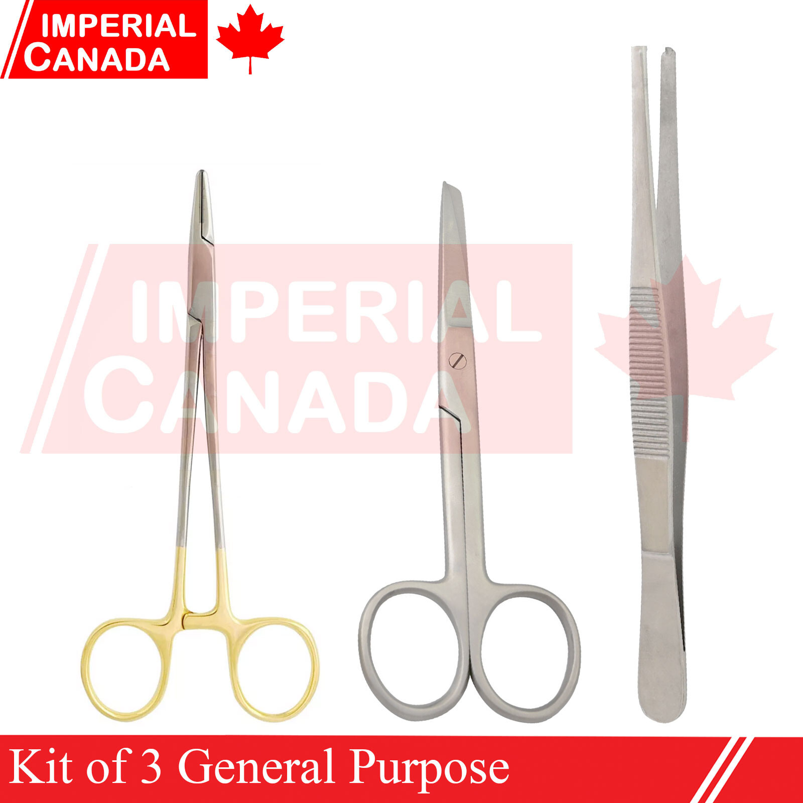 Kit of 3 General Purpose Surgical Instruments Needle Holder Forceps Scis DS-2009