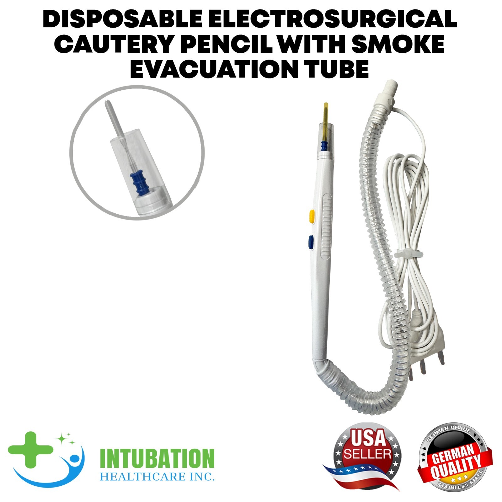 Electrosurgical Cautery Pencil with Smoke Evacuation Tube – Sterile Pencil
