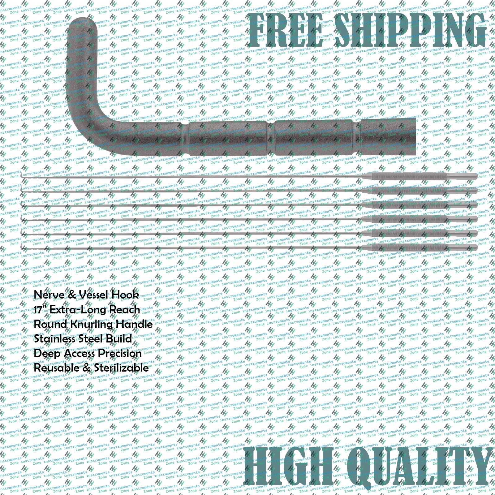 6pcs Nerve & Vessel Hook | Round Knurling Handle, 17″ Stainless Steel Instrument