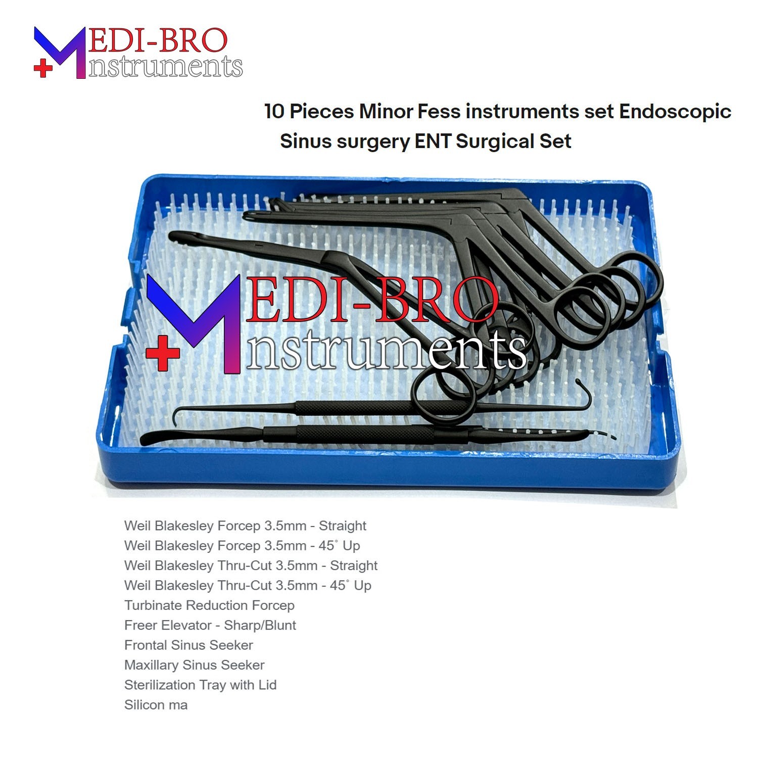 10 Pcs Minor FESS Instrument Set Endoscopic Sinus Surgery ENT Surgical Kit Black