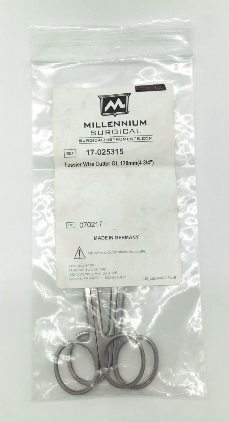Millenium Surgical 17-025315 Tessier Surgical Cutter 4-3/4″ Straight – LOT of 2