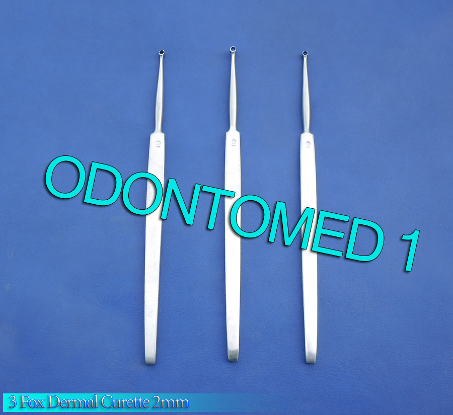 3 Fox Dermal Curette 2mm Surgical Dermatology Instruments