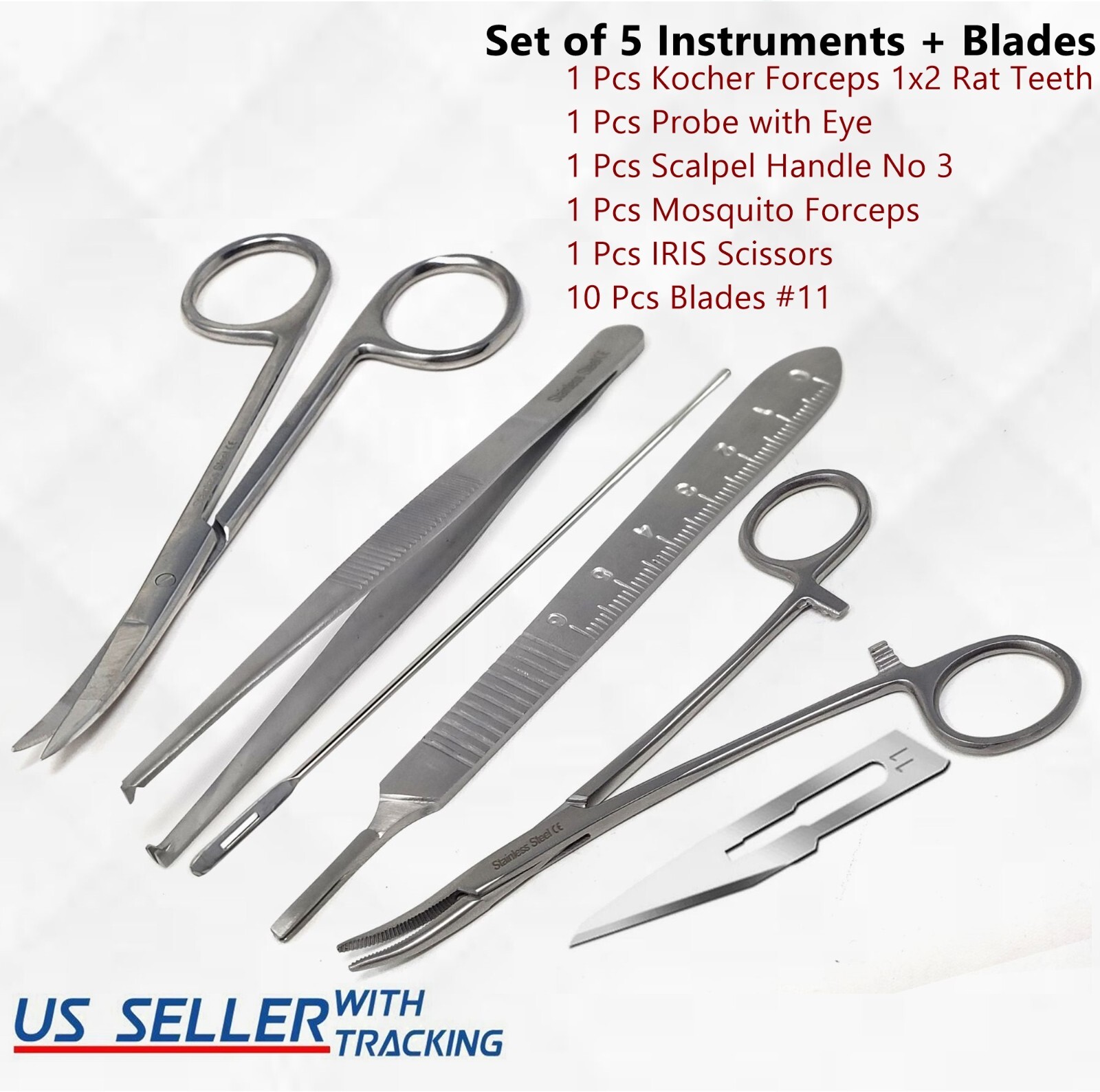 5 Pcs Debridement Podiatry Set With FREE Scalpel Blades Instruments German Grade