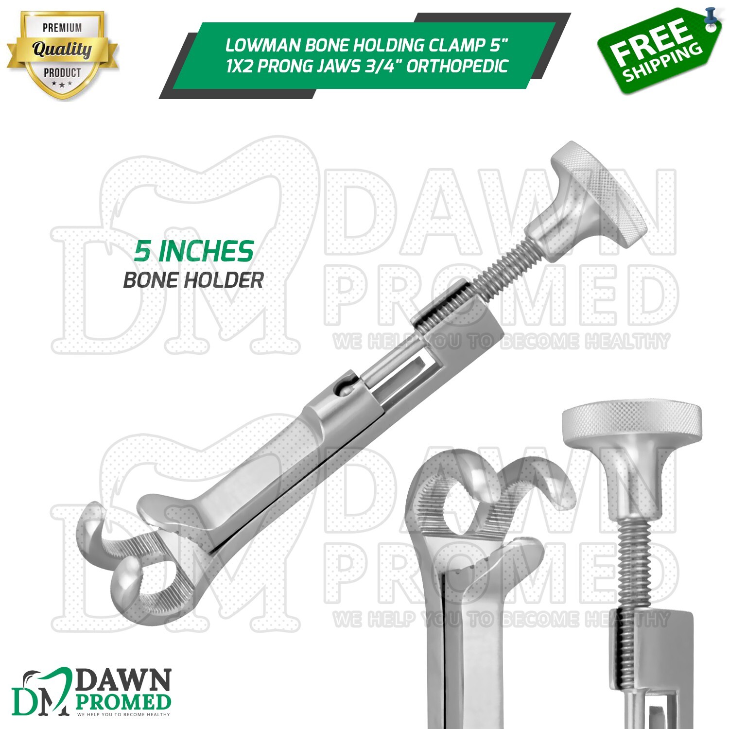 Lowman Bone Holding Clamp 5″ 1×2 Prong 3/4″ Orthopedic Instruments German Grade