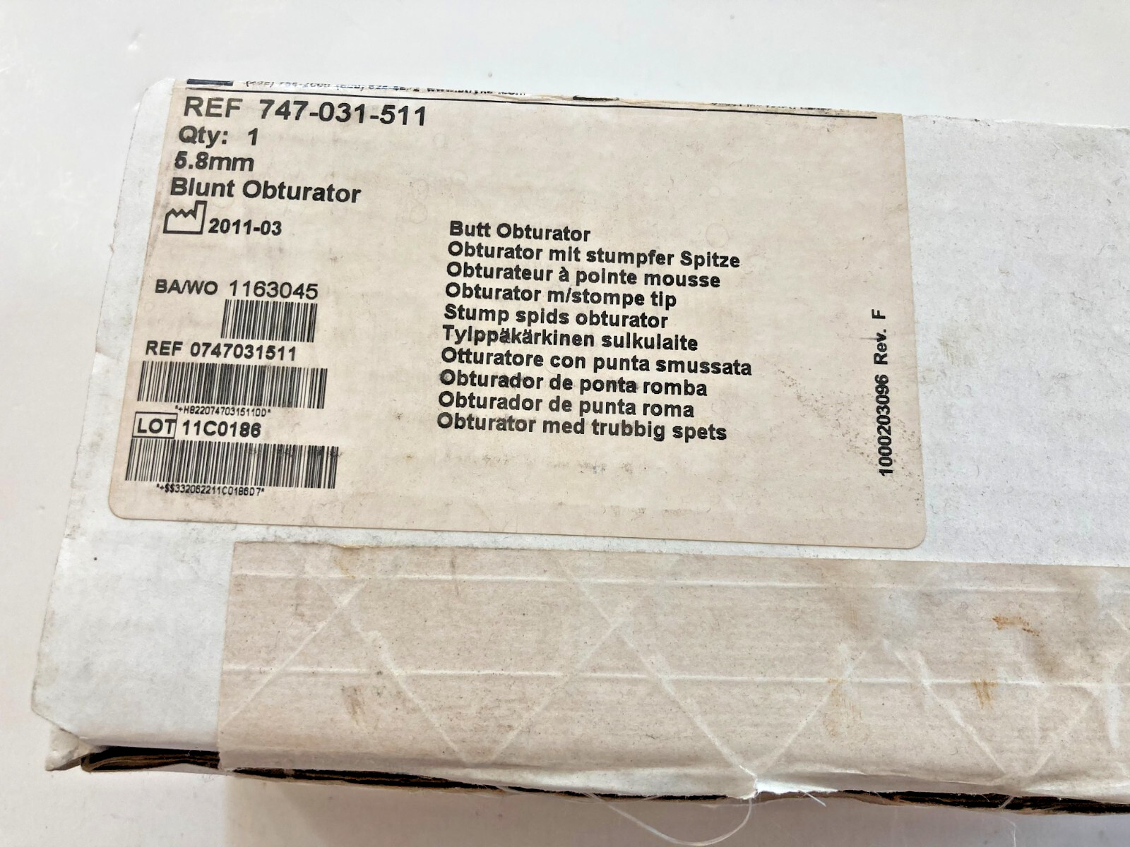 Stryker 5.8mm Blunt Obturator Endoscopy Instrument 747-031-511