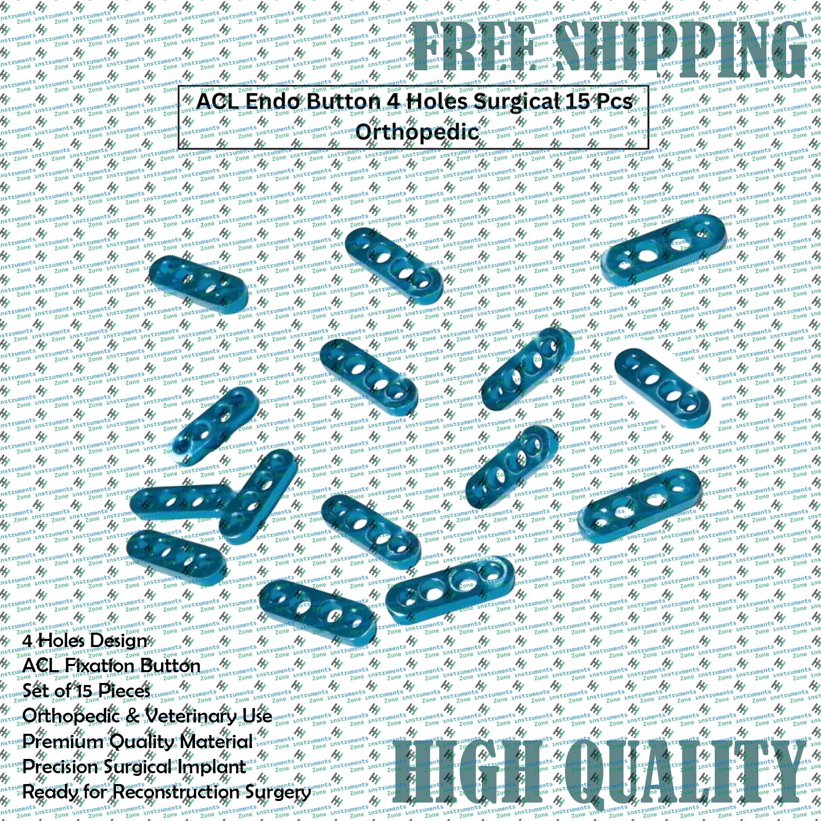 4 Holes Design ACL Fixation Button Set of 15 Pieces Orthopedic & Veterinary Use