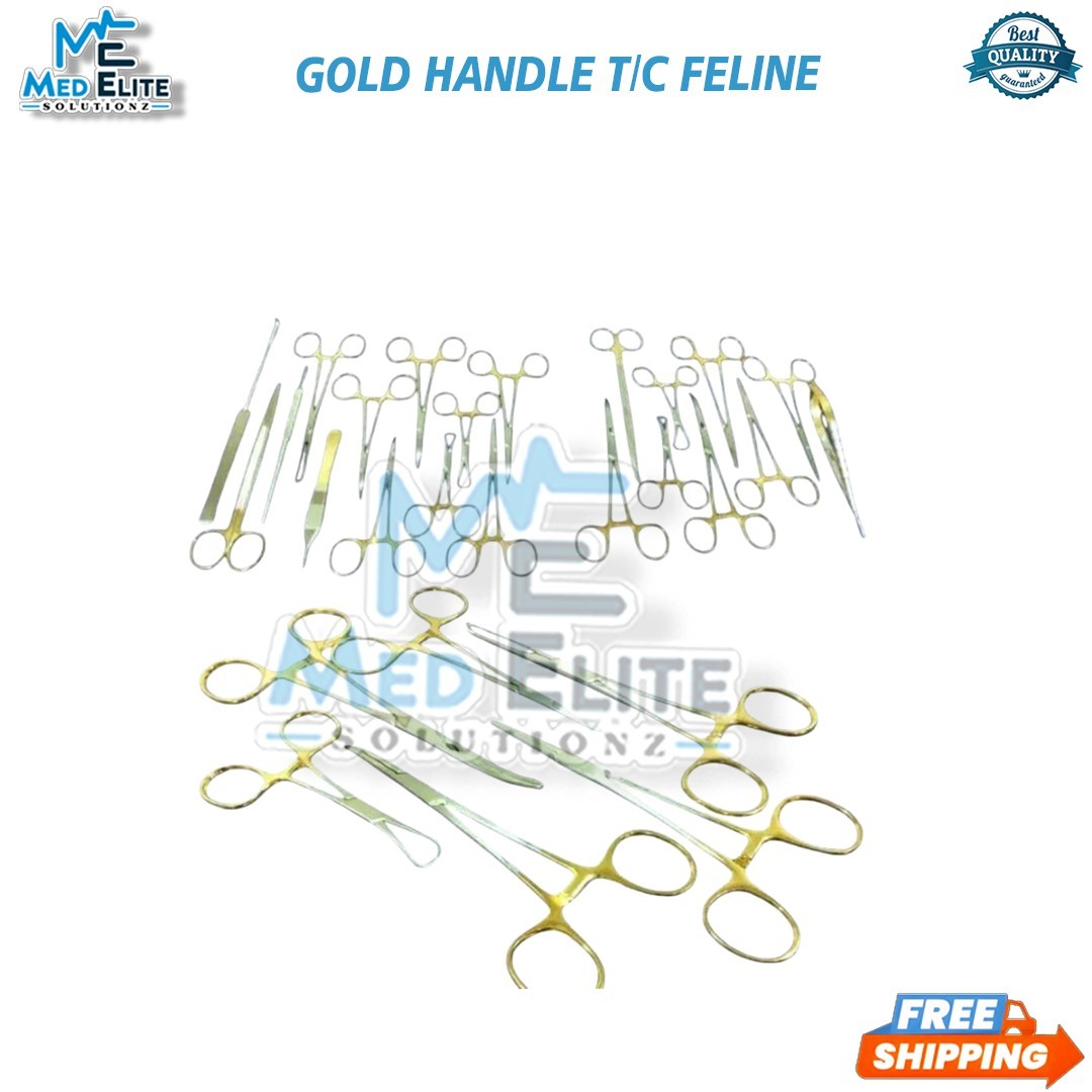 GOLD HANDLE T C FELINE SPAY PACK SURGICAL INSTRUMENTS KIT SET OF 21 PCS