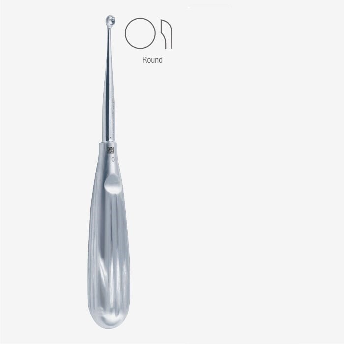 Bruns Bone Curette, 6.75″, Straight, Round Cup, Size: 1
