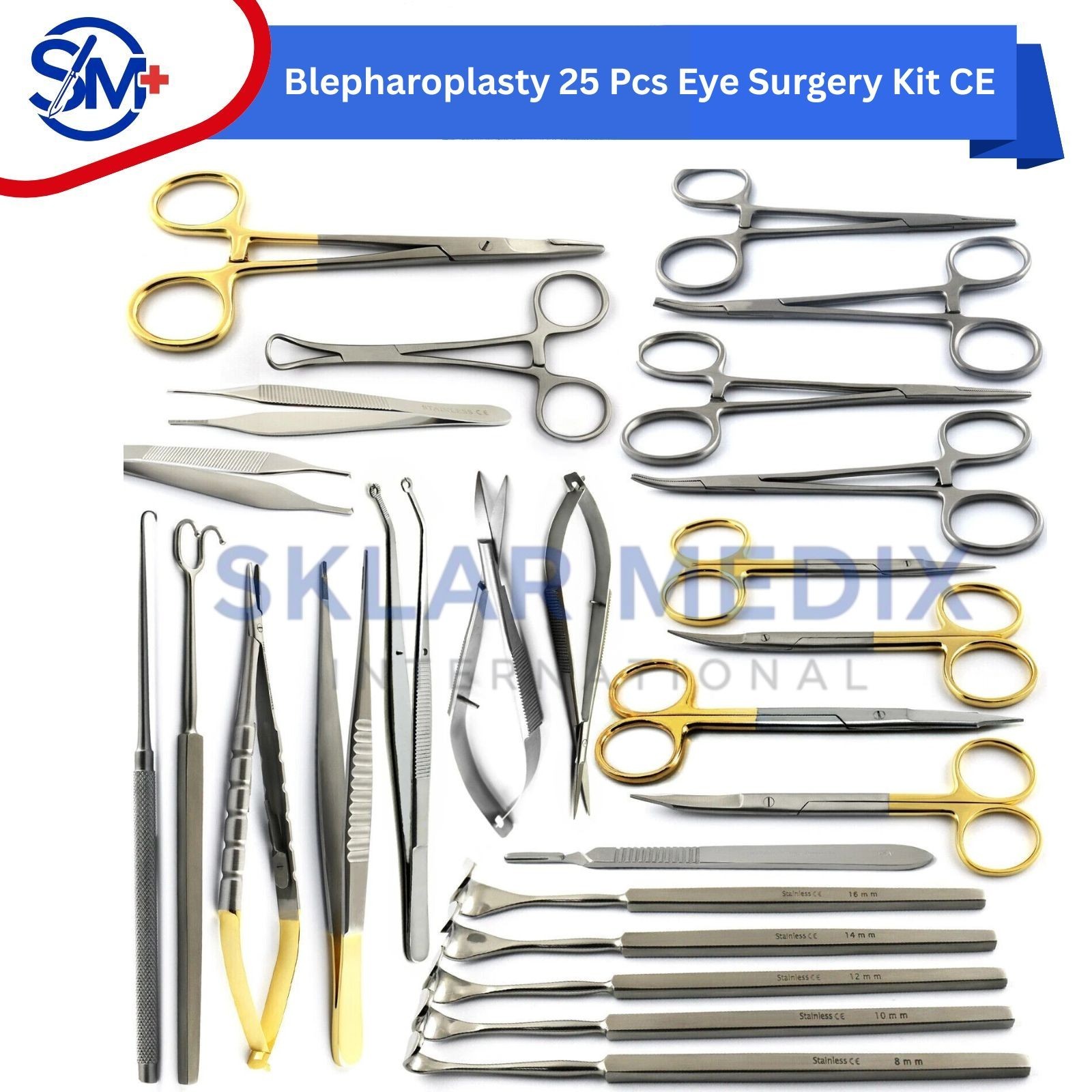Blepharoplasty Instruments Kit 25 Pcs Eyelid Retractors Eye Surgery Ophthalmic