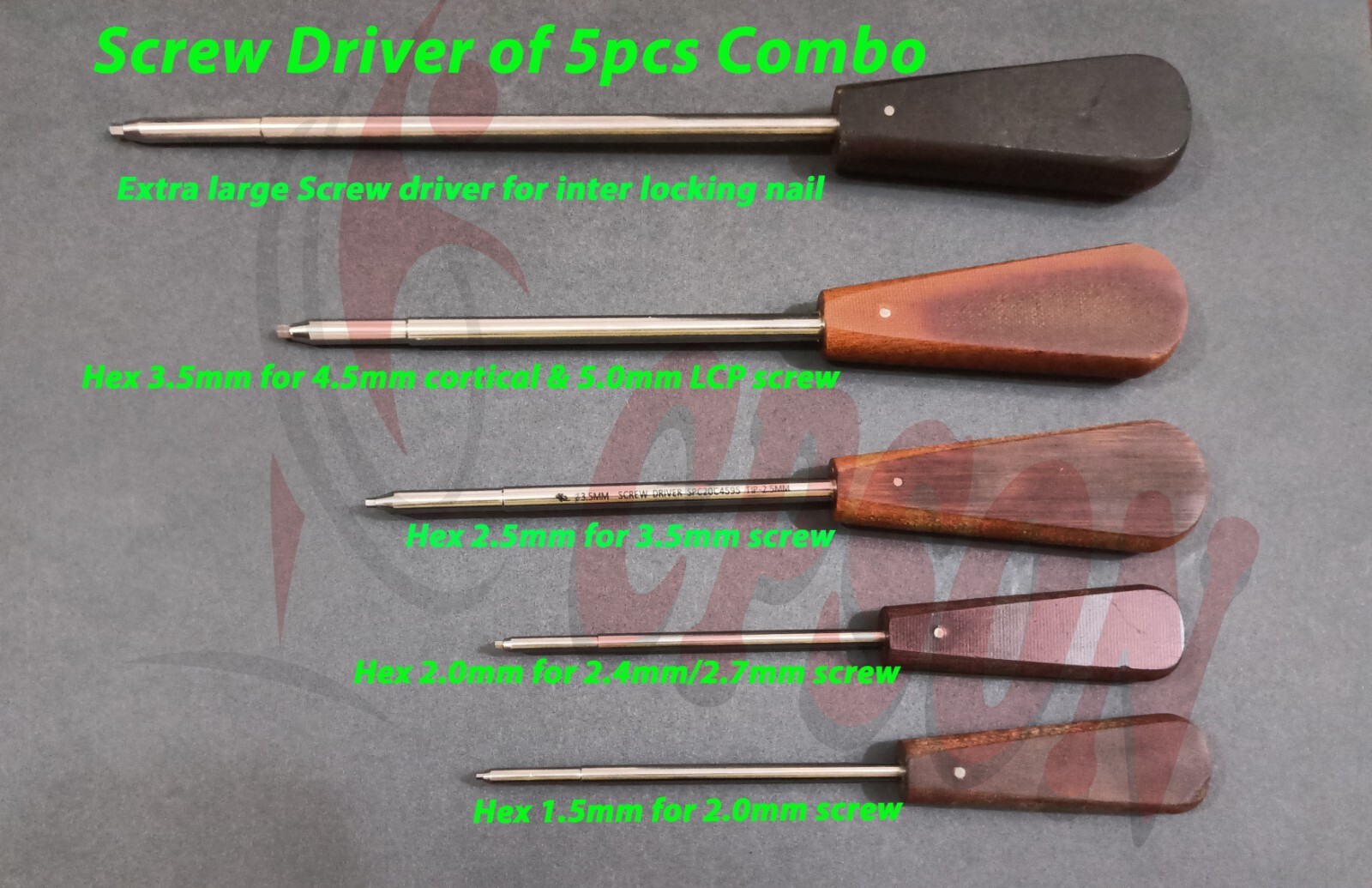 Bone Screwdriver Hex Head set of 5 pcs Veterinary Orthopedic Instrument