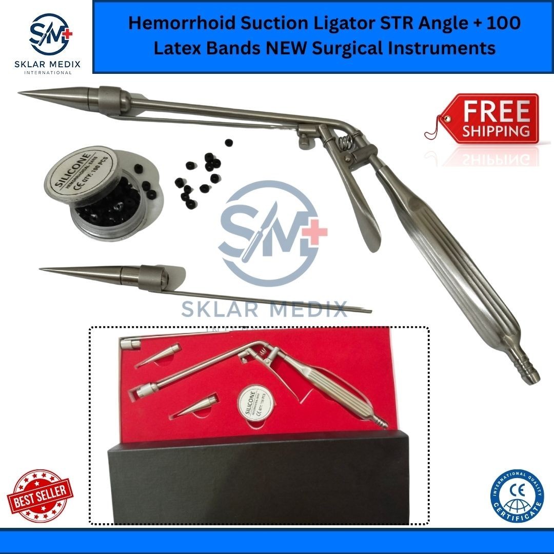 Hemorrhoid Suction Ligator STR Angle + 100 Latex Bands NEW Surgical Instruments