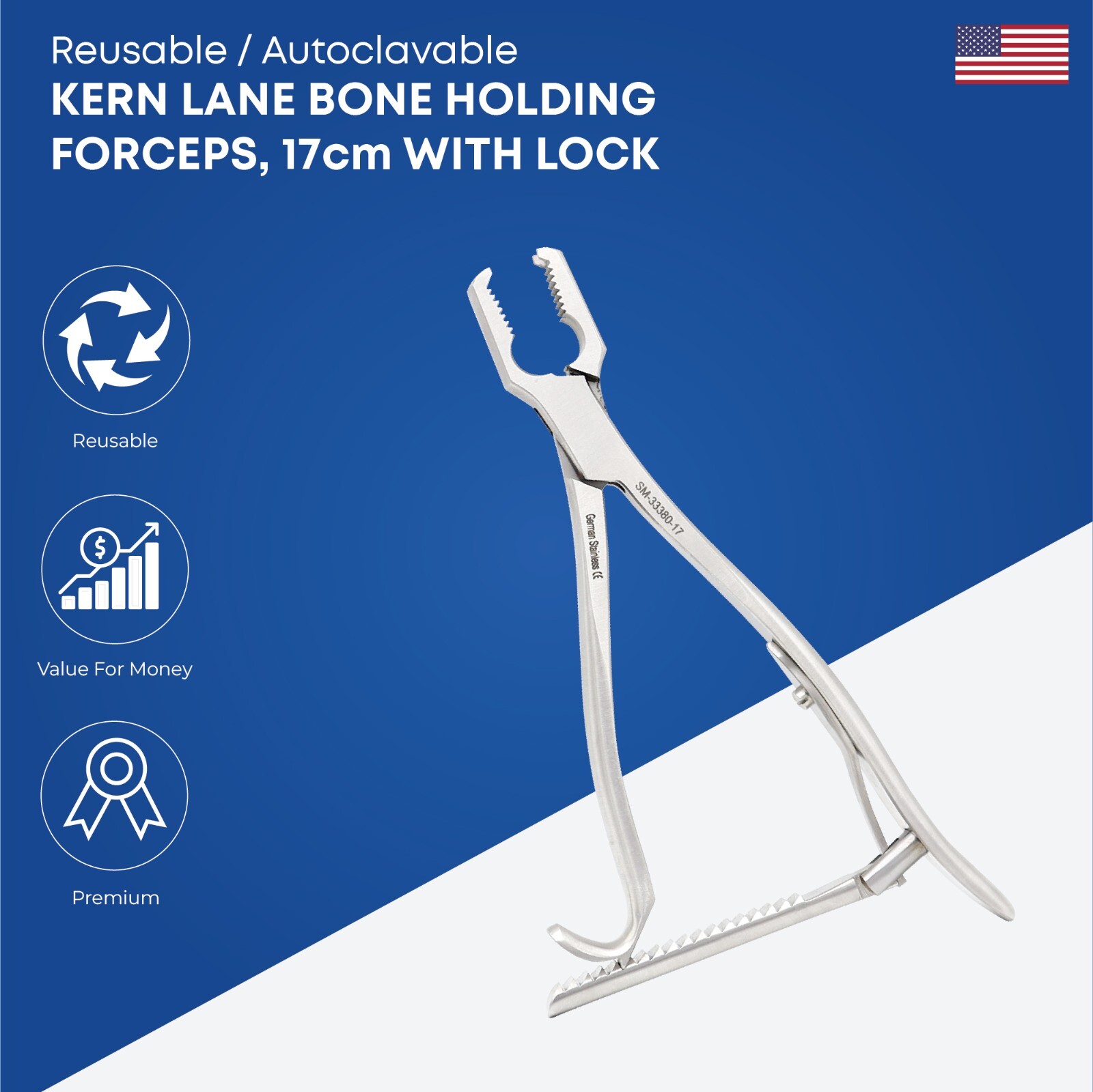 Kern Lane Bone Holding Forceps 17 cm with Lock Orthopedic Instruments