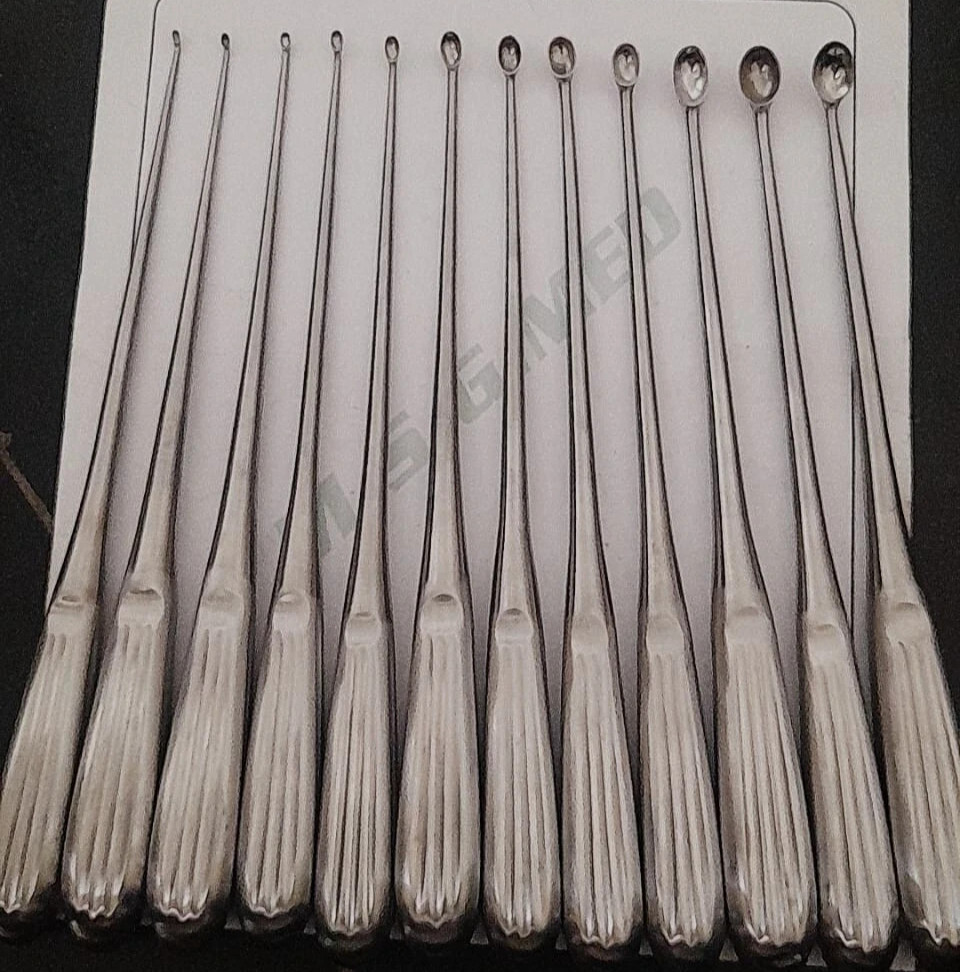 Cervical Brun Currettes Spinal Curettes Straight/Angled 12 Sizes Cup 12 PCS Set