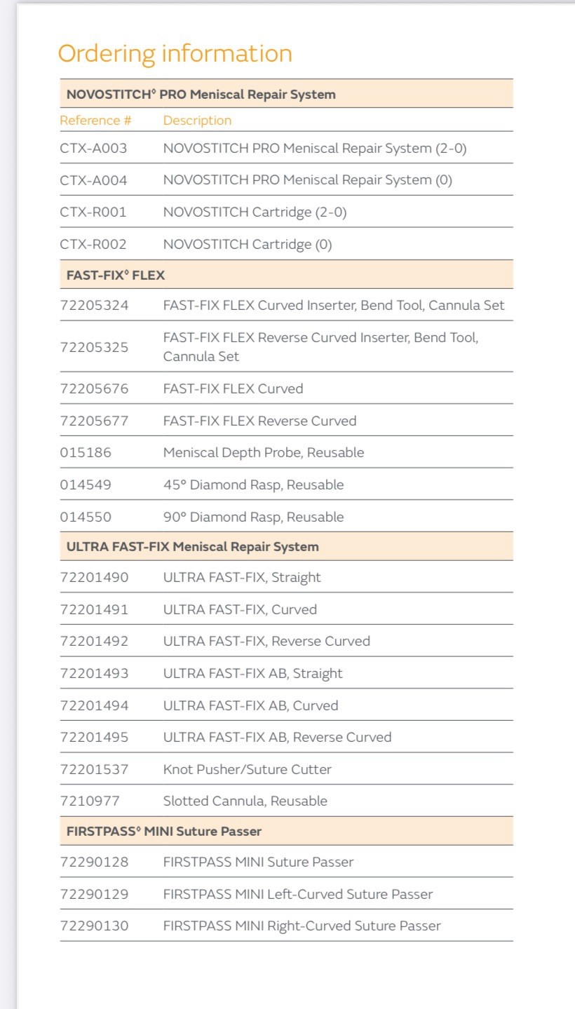 S&N All-Inside Meniscal Repair Solutions (Fast-Fix, NOVOSTITCH or Others…) 1Pcs